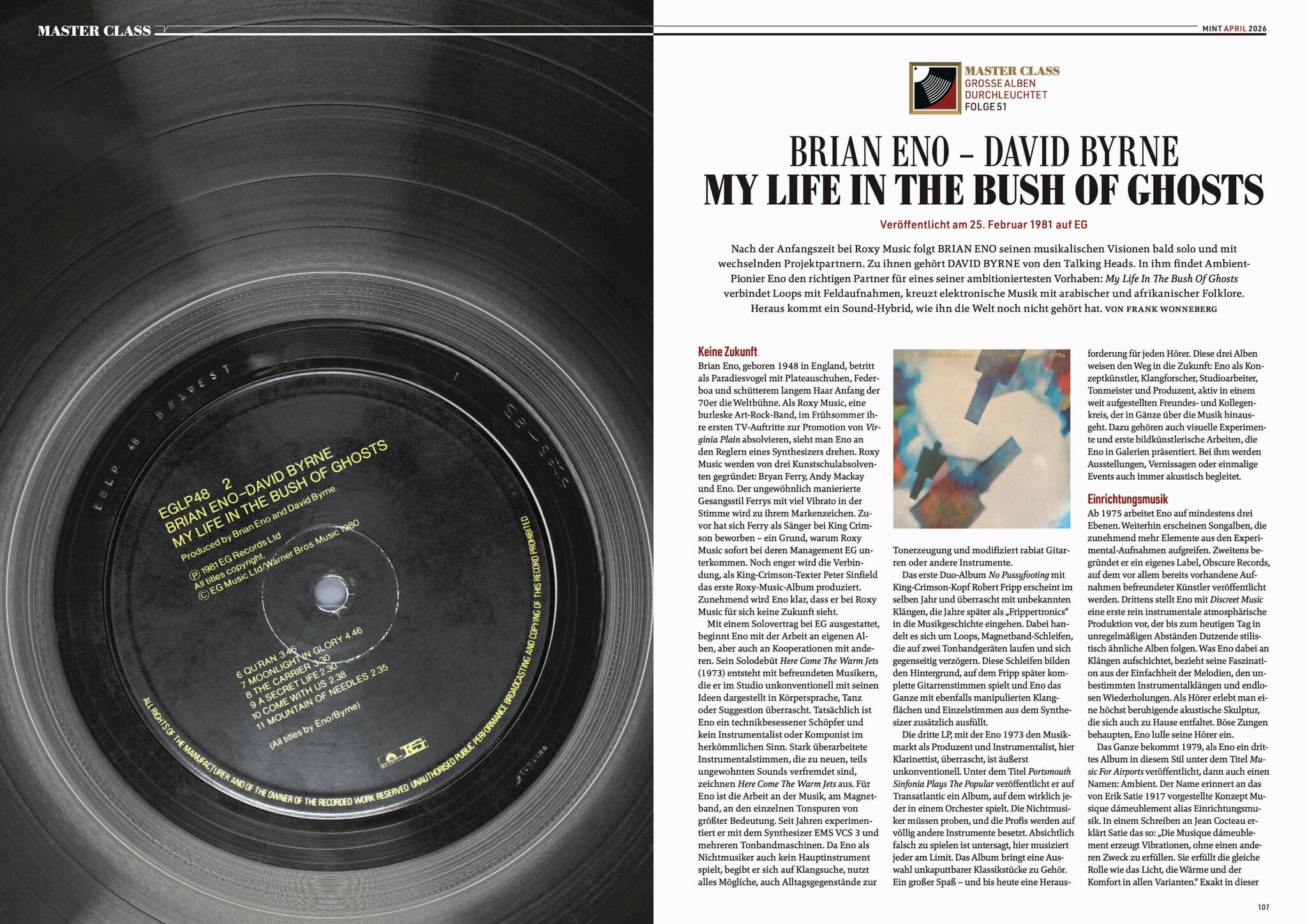 MINT Nr. 83 Doppelseite Master Class: Brian Eno & David Byrne